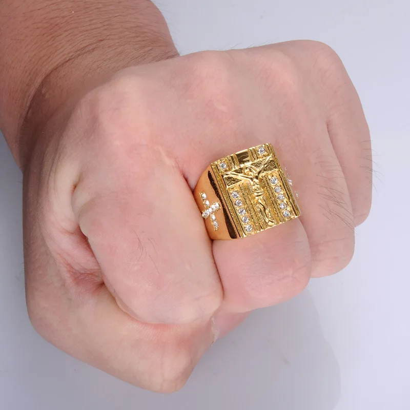 Ювелирные изделия крест Иисуса белый кубический цирконий кольцо для мужчин