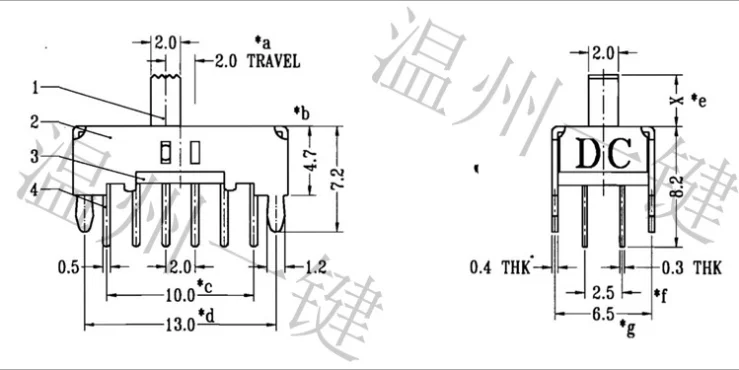 10 шт. 4 полюсный двухпозиционный скользящий переключатель контактного типа DIP с 2