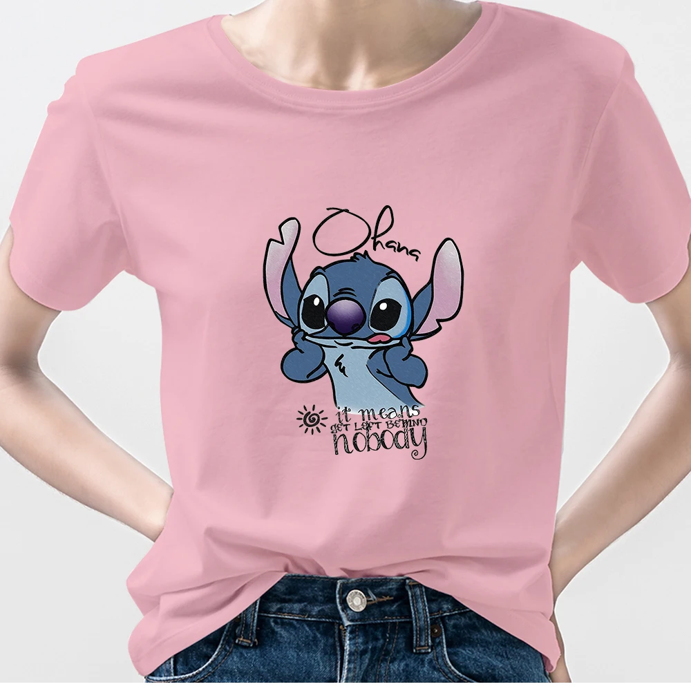 

Disney Cute Stitch Ohana T-shirt Women Yellow Tops Summer 2021 New Arrivals Ropa Tumblr Mujer Casual Female Tee shirt Harajuku