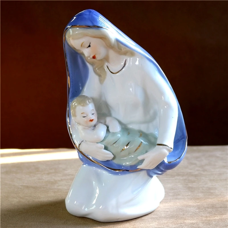 PORCELAIN VIRGIN MARY STATUE CERAMIC JESUS SCULPTURE RELIGION FIGURE ORNAMENT HANDICRAFT DECOR ACCESSORIES BLESSING SUPPLIES