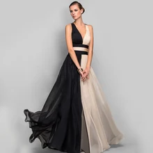 Cap Sleeve Deep V Neck Evening Dresses for Dinner Party Floor-Length 2022 Black/Champagne Dress Formal Party  Vestido De Noiva (4)