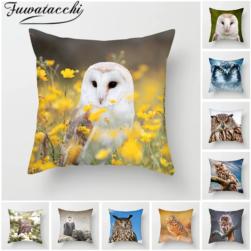 

Fuwatacchi Owl Patten Cushion Cover Square Bird Painted Throw Pillows Covers 45*45cm Polyester Home Decorative Pillow Case 2019