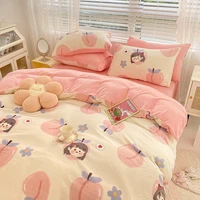 thicken warm and fleece household double bed product set cute cartoon printing kawaii fresh quilt childrens cute bedding 4pcs