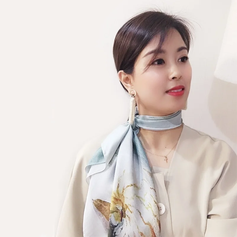 Цветочный квадратный шелковый шарф высокого качества женский с новым принтом