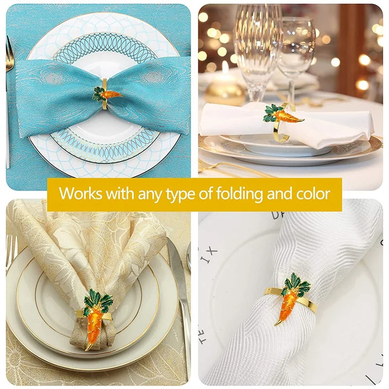 

Napkin Rings Carrot Napkin Ring Holders for Dining Table Set of 8 Metal Dinner Tables Setting Decor for Easter Party