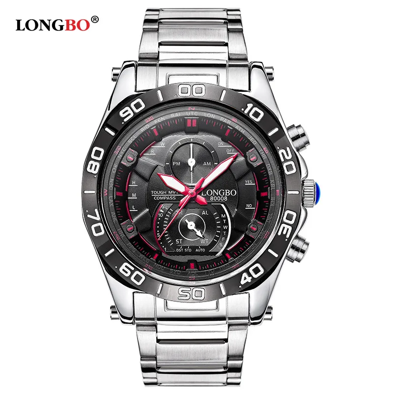 

Top brand LONGBO fine steel men's sports business watch leisure fashion waterproof super luminous multifunctional quartz watch