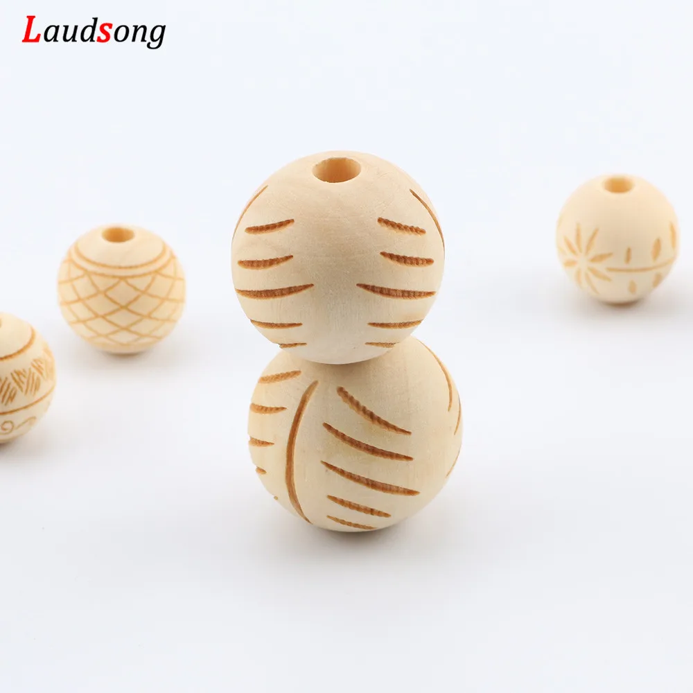 Luadsong 20-25mm Natural Wooden Beads Lead-free Round Wood Flower For Diy Baby Jewelry Making Pacifier Clip Teething Toys | Украшения и