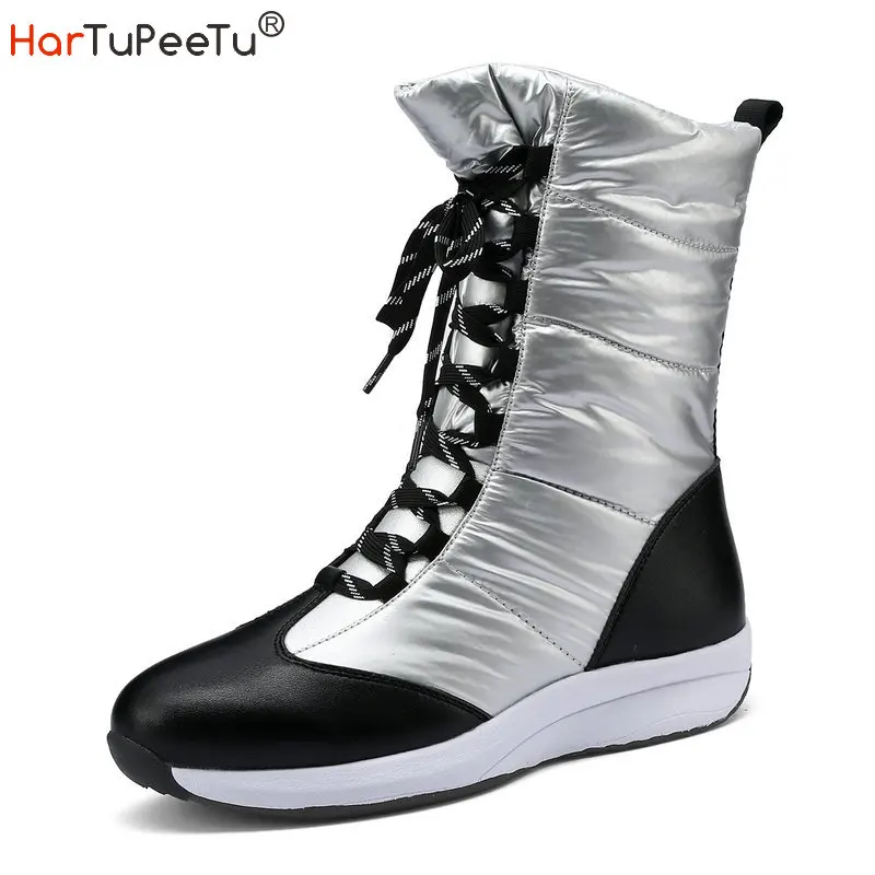 Women Snow Boots Waterproof Insulated Warm Fur Lined Winter Ankle Booties Cold Frost Weather Outdoor Lace Up Patchwork Wedges