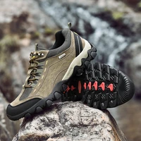 brand genuine leather hiking shoes for men trekking mountain sneakers breathable non slip outdoor boots lace up sport mens shoes