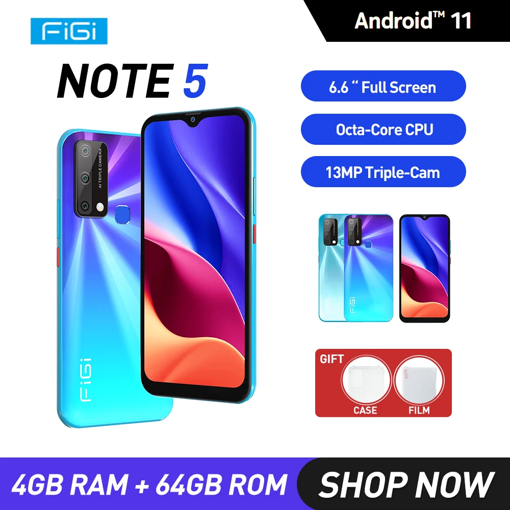 FIGI-tel&eacute;fono inteligente Note 5, pantalla completa de 6,6 pulgadas, 4GB de RAM, 64GB de ROM, desbloqueo, Android 11, Octa Core, CPU, 4500mAh, c&aacute;mara trasera de 13MP-0