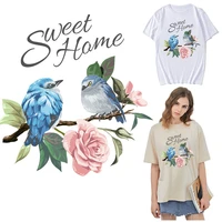 lovely birds in floral patches thermal heat transfer stickers stripes clothes iron on patches women t shirt decal diy applique