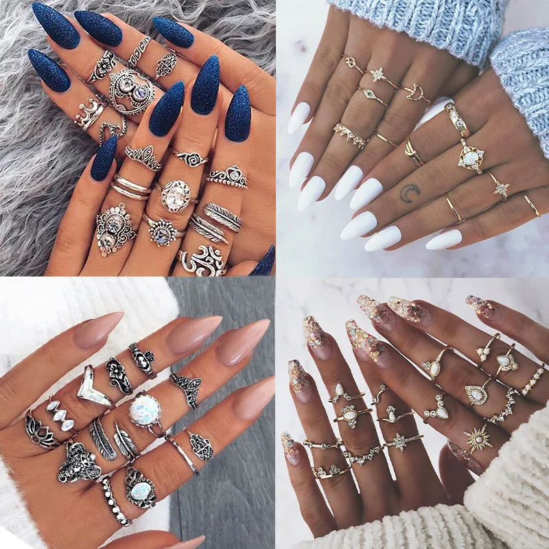 FAMSHIN 16 шт./компл. богемского корона цветок кольца в форме сердец комплект