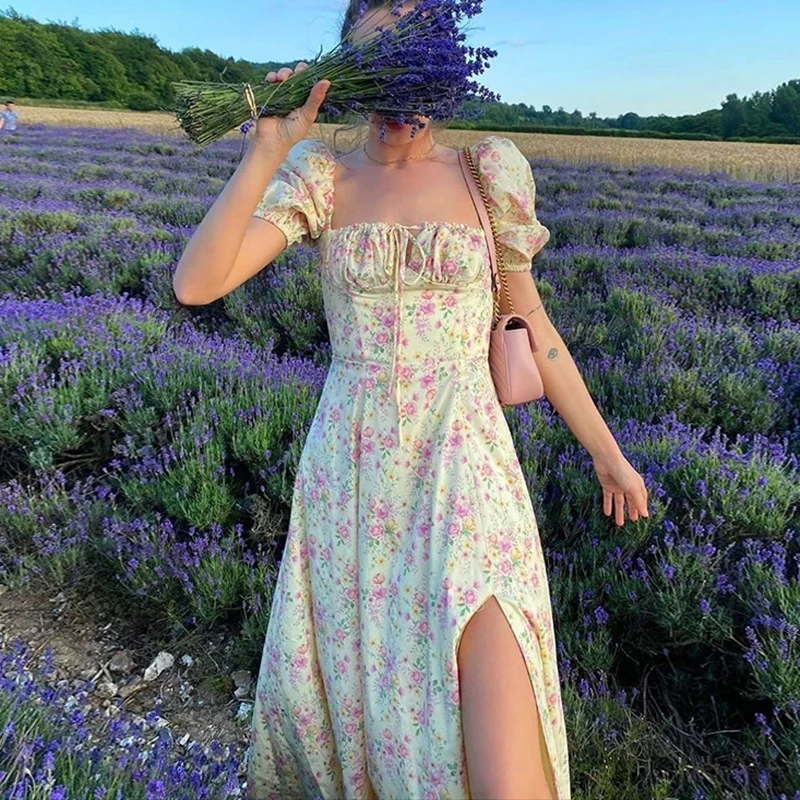 

Летнее платье для женщин, платье с пышной юбкой и без рукава Flroal печатных Ruched вечерние высокие Разделение длиной макси платья на завязках се...