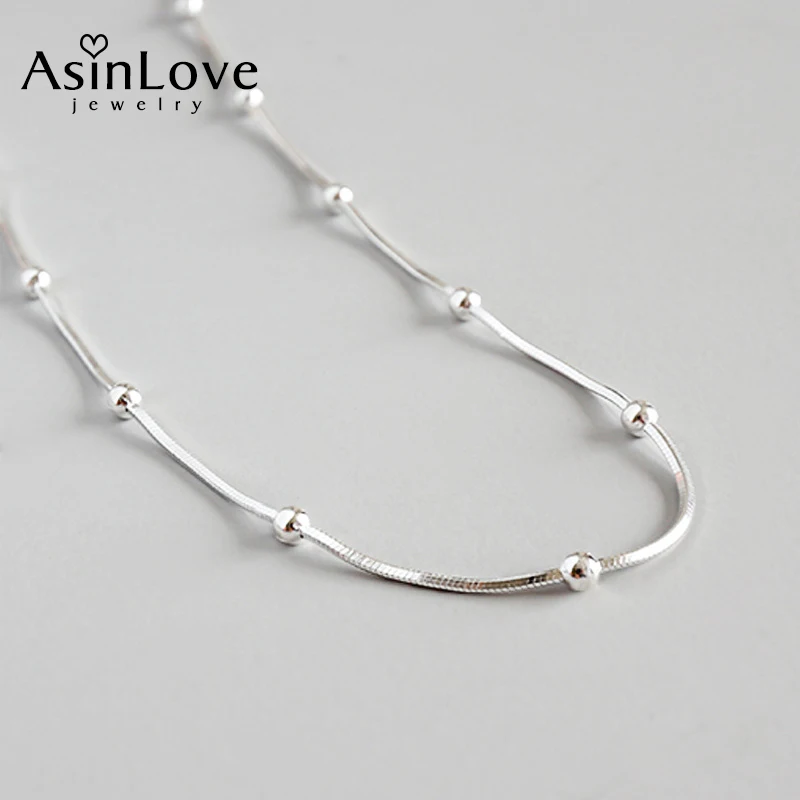 Женская цепочка из серебра 925 пробы с промежуточными бусинами | Украшения и