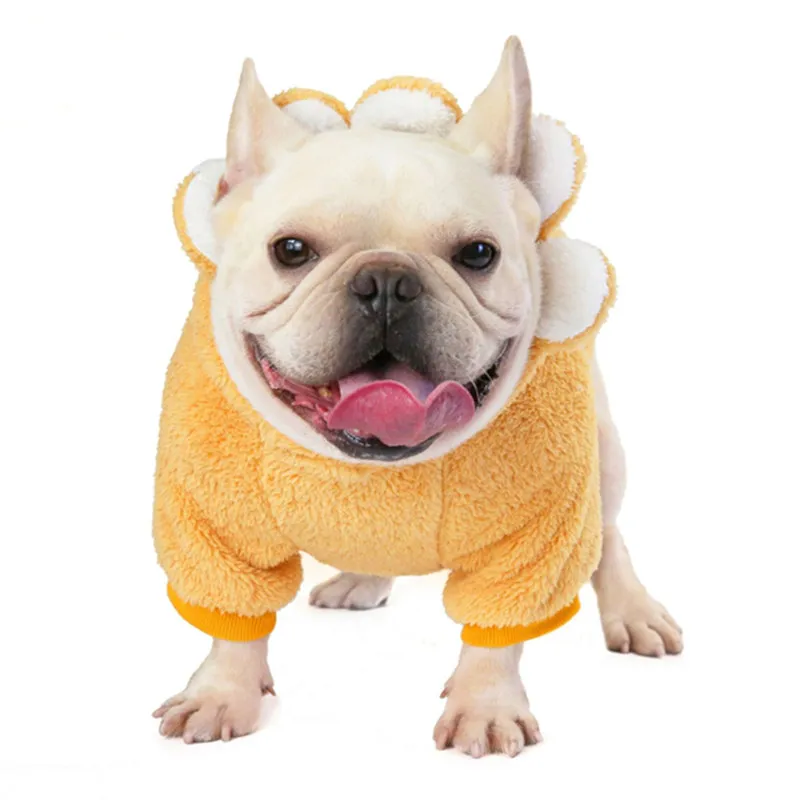 

Dog Hoodie Fleece Dog Clothes for Dogs Hoodie Warm Sunflower Hooded Dogs Coat Autumn Winter French Bulldog Accessories Clothing