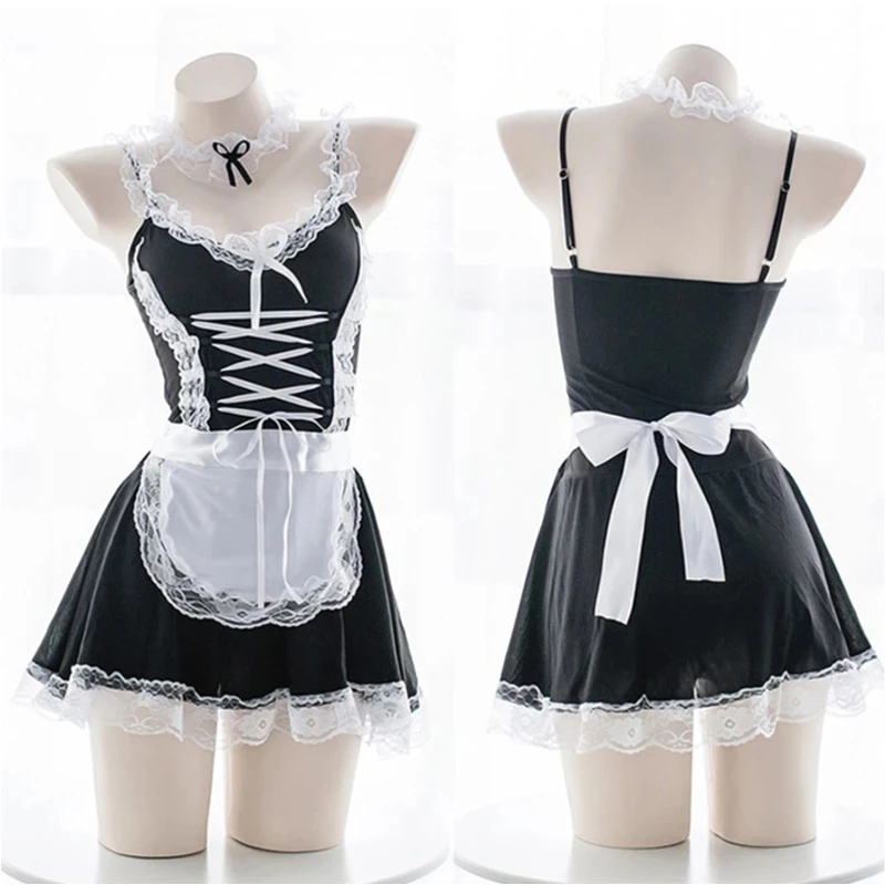 

Anime Women Sexy Costume Babydoll Dress Uniform Lingeri Cosplay Apron Maid Servant Cosplay Costume Black and White Apron Dress