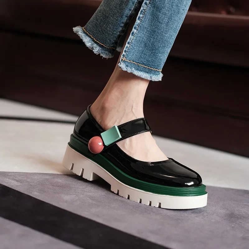 

new classic sweet lady patent leather pumps cozy low heel round toe buckle ladies platform casual office dress shoes woman pumps