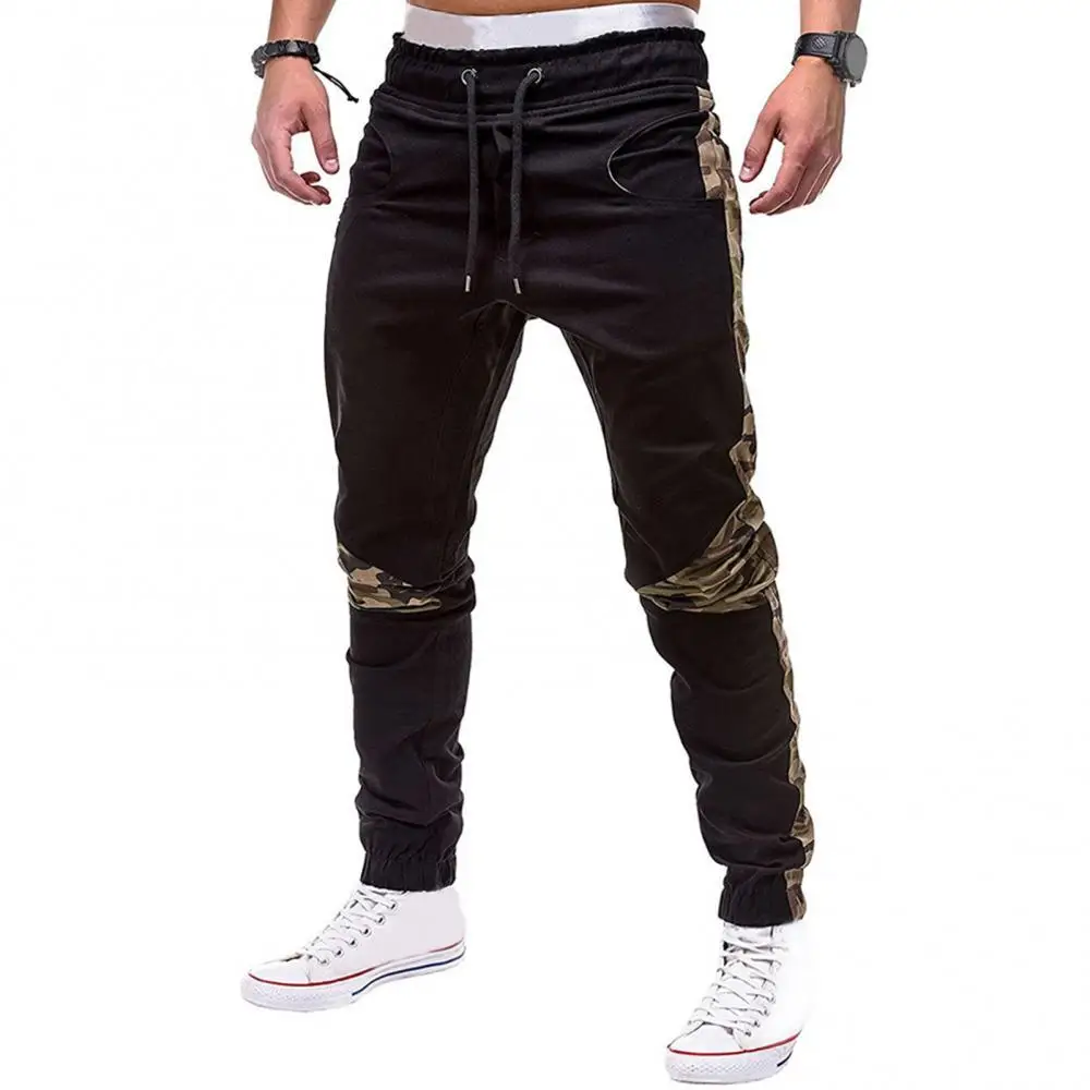 

50% Hot Sale Men Camouflage Patchwork Skinny Pants Outdoor Gym Pants Casual Elastic Drawstring Ankle Tied Sports Trouser
