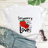 strawberry interesting pattern t shirt women personalized fruit graphic print tee shirt women simple versatile t shirt women top