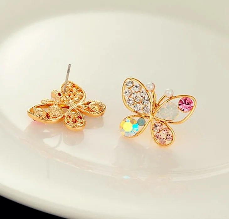 

1 Pair Crystal Rhinestone Hollow Butterfly Ear Stud Earrings Fashion Jewelry