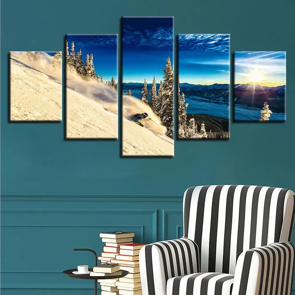 

Modern HD Canvas Home Decor Creative Printed 5 Pieces Mountain Landscape Sunshine Pictures Wall Poster Art Spray Painting Framed