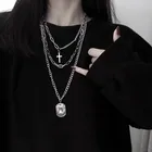 Цепочка Многослойная Металлическая для мужчин и женщин, длинная цепь в стиле хип-хоп, Крутое простое ожерелье с квадратными перекрестными элементами, Подарочная бижутерия, 3 шт.компл.