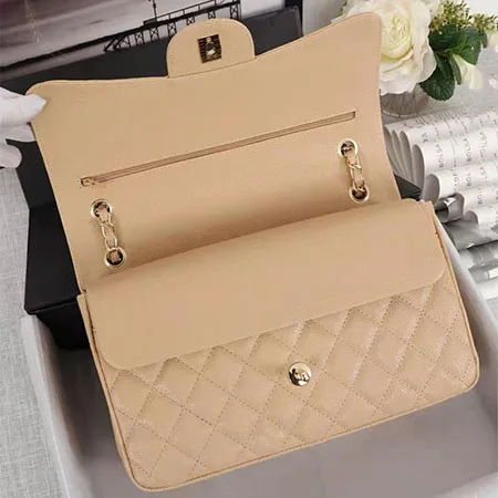 Luxury Handbag Bag For Women Genuine Leather Shoulder Bags Top Quality Fashion Design Lady's Crossbody Quilted Flap Bag Purse - Цвет: Apricot gold chain