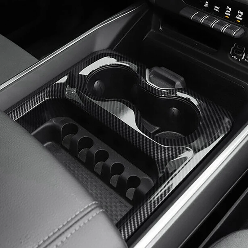 

for Dodge Ram 1500 Clic 2020 Carbon Style Front Middle Console & Rear Seat Cup Holder Panel Frame Cover Trim