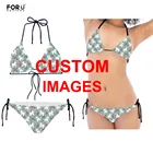 FORUDESIGNS, Прямая поставка, индивидуальный купальник с изображениемлоготипомтекстомименем, женский летний купальник с лямкой на шее, комплект бикини из 2 предметов для женщин