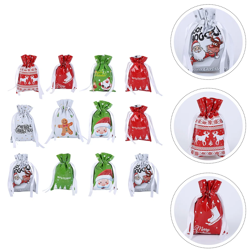 

12Pcs Adorable Christmas Candy Bags Gift Drawstring Bags Gift Wrapping Bags