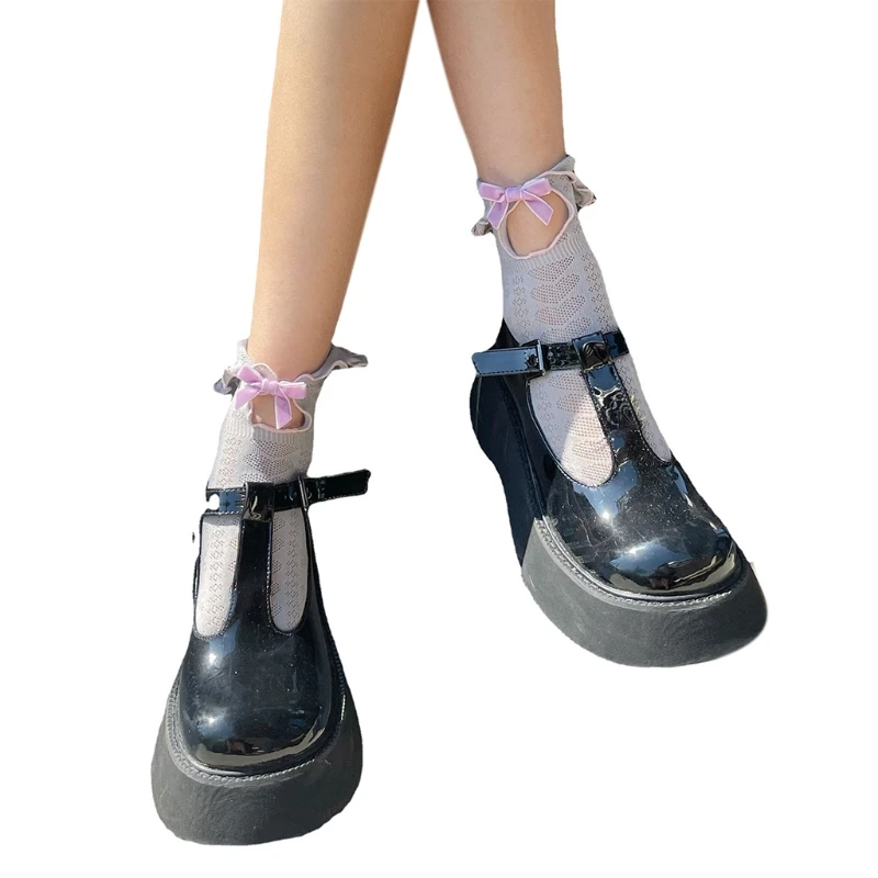 Женские кружевные носки K3NF до щиколотки с оборками в виде сердца милые бархатные