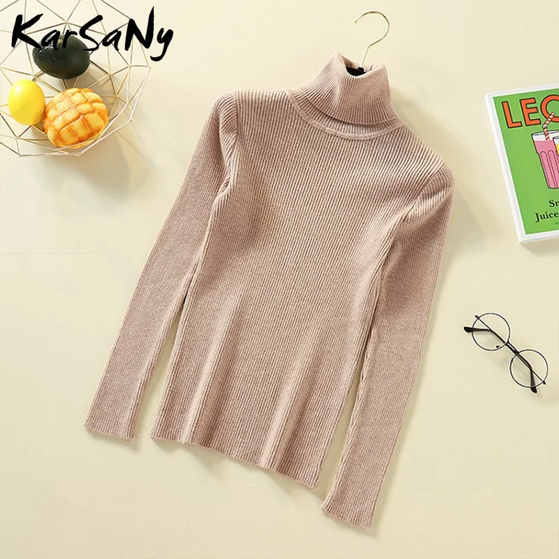 KarSaNy Autumn Winter Women Turtleneck Knit Sweater Long Sleeve Pullover Jumper Turtle Neck high collar | Женская одежда