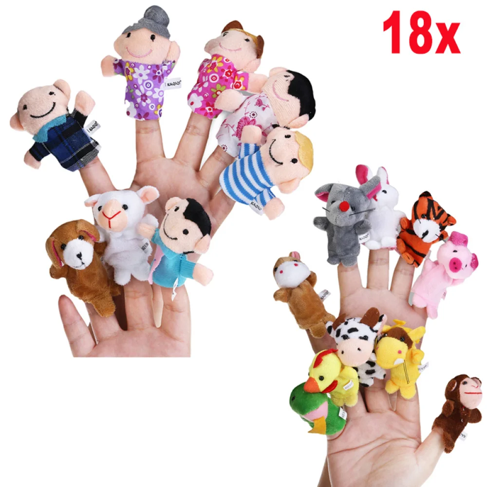 

18pcs Educational Toys Finger Puppets Story Time Finger Puppets 12 Animals & 6 People Family Members Accessories