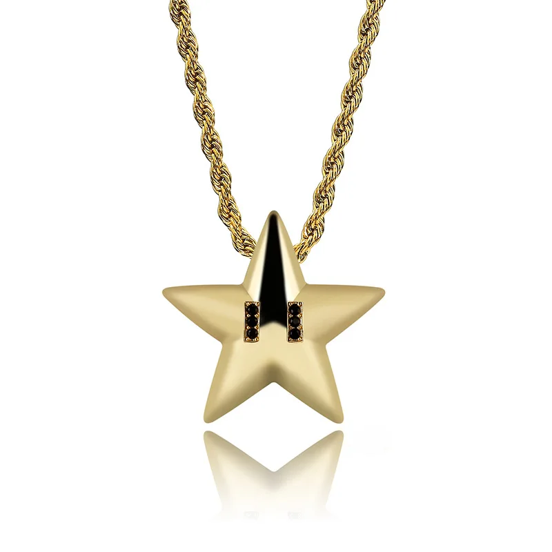 

Gold And Silver Hip Hop Five-Pointed Star Micro-Inlaid Zircon Pendant Necklaces Jewelry For Man Woman Personality Jewelry Gift