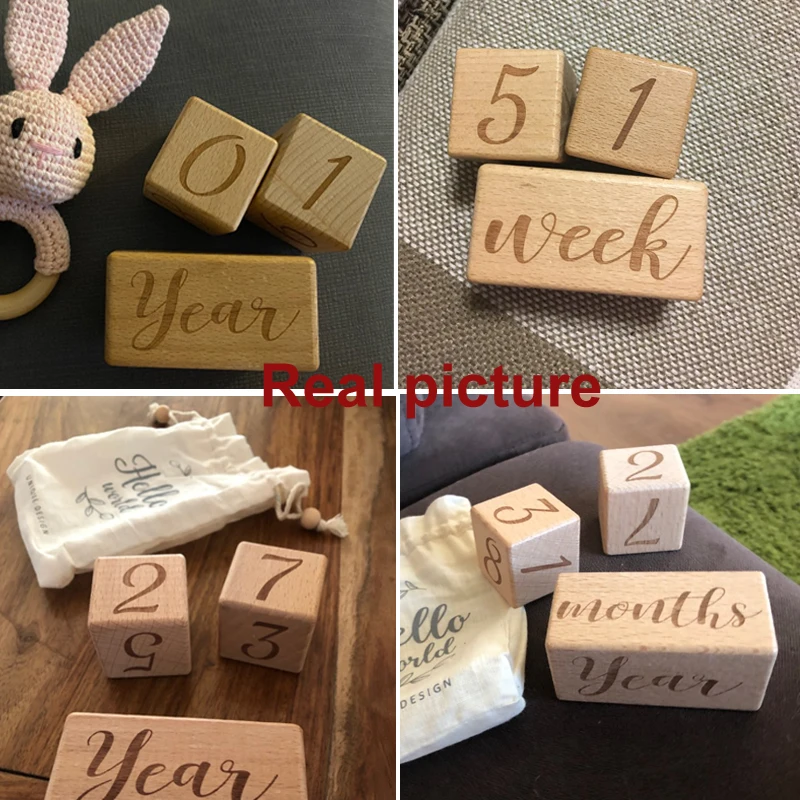 

1set Baby Milestone Wooden Block Baby Photography Milestone Memorial Monthly Newborn Commemorative Card Number Photo Accessories
