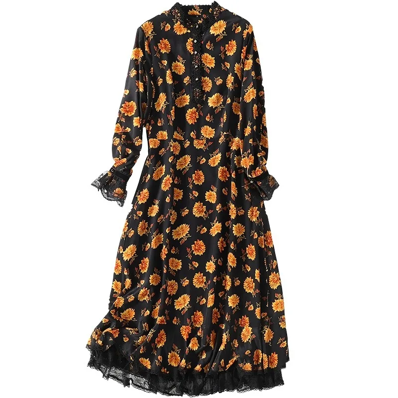 

New products 2020 Silk Floral Dress spring and summer women s fashion slim long