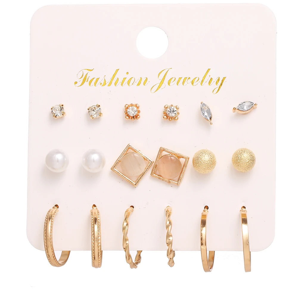 

UMKA Hot Sale Fashion Earrings Set For Women New Trendy Flower Round Geometric Metal Stud Earring 2021Trend Female Jewelry