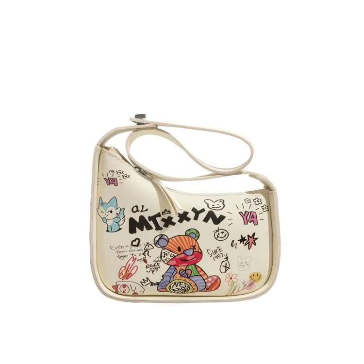 Maxdutti Ins Fashion Bag Women Blogger Cute Cartoon Letter Printing Armpit England Fashion Casual Messenger Bag Single Shoulder