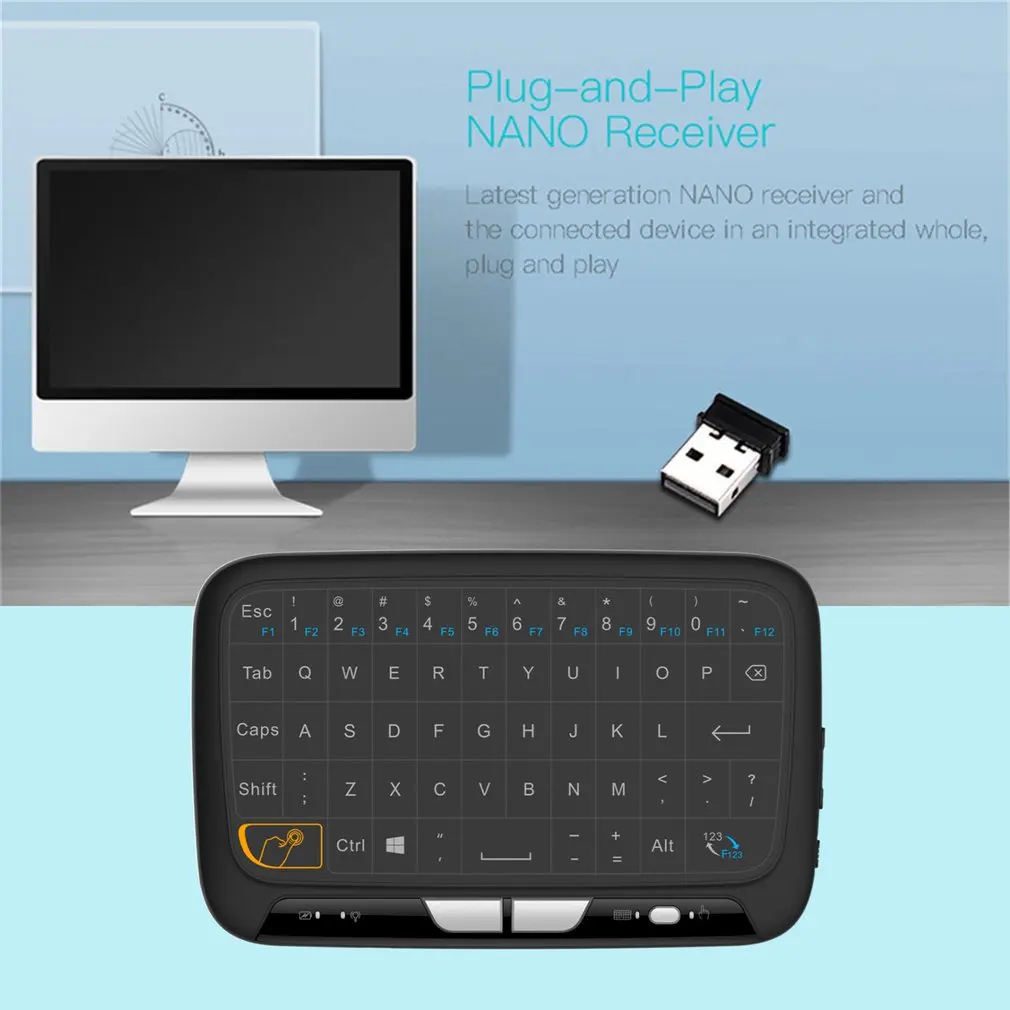 

2.4GHz Mini Backlight Wireless Keyboard H18+ USB Full Touchpad Screen Air Mouse Business Office Keyboard