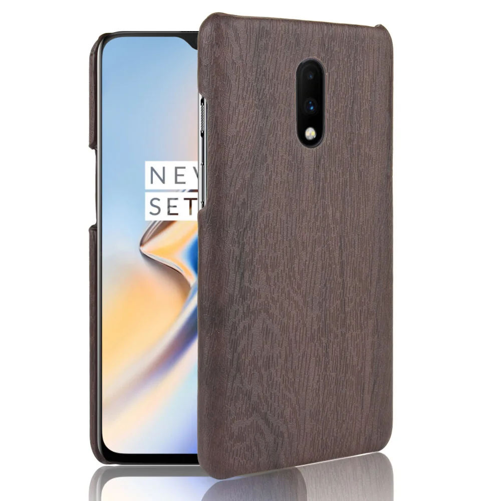 Ретро роскошные деревянные зерна из искусственной кожи жесткий чехол для OnePlus 7 7T