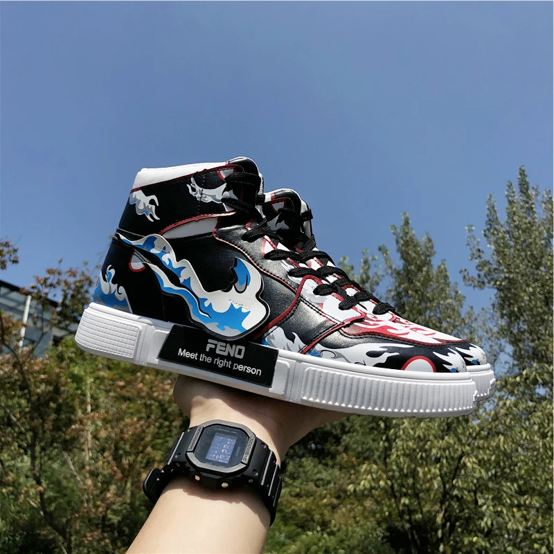 Кроссовки унисекс с высоким берцем Вулканизированная подошва мультяшный Луффи