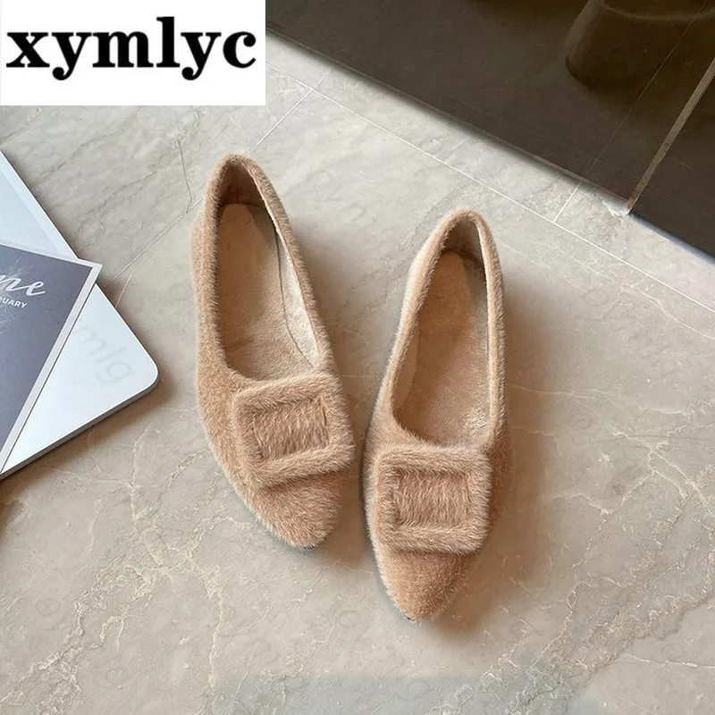 

Women Fashionable Wild Comfortable Soft Solid Color Round Toe Flat Shoes Ladies Spring New Style velvet thickening