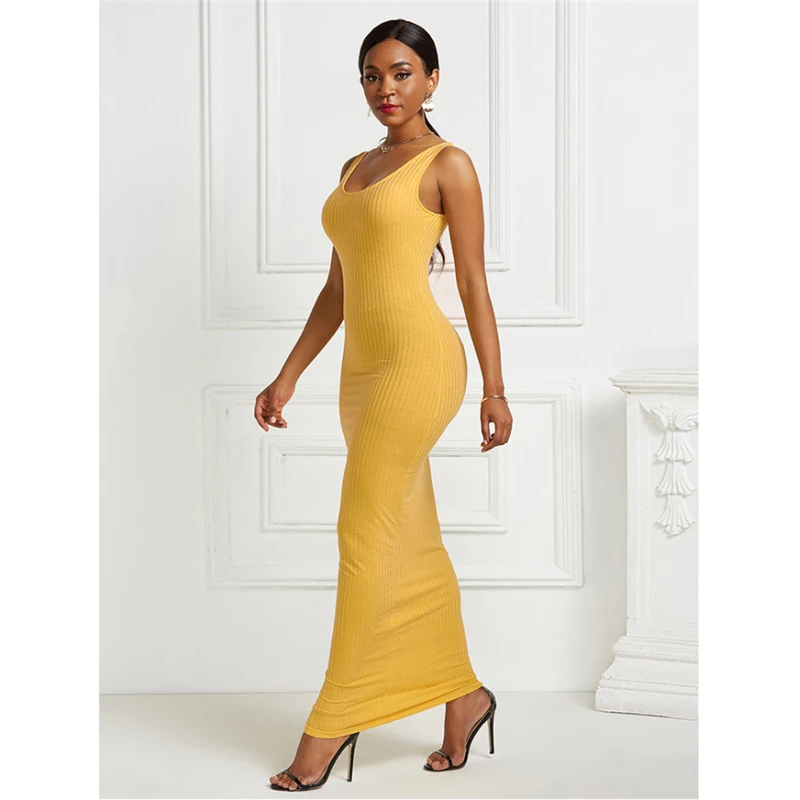 

Sexy Scoop Neck Ribbed Bodycon Maxi Tank Dress for Women Cute Y2K Fitted High Waisted Sleeveless Women Maxi Dress Plus Size