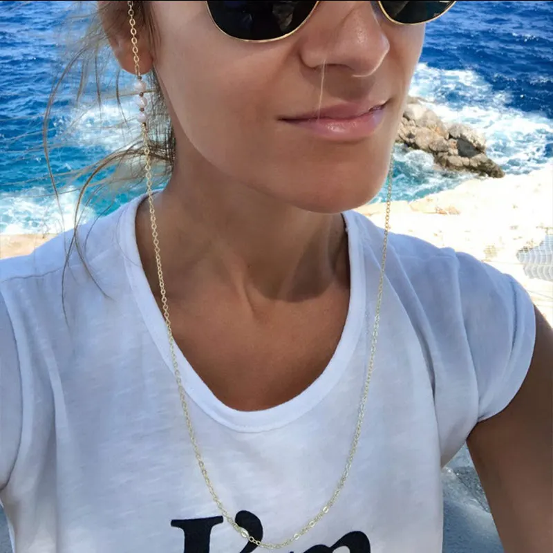 Женские модные очки с цепочкой ремешок для очков солнцезащитные жемчужный сплав