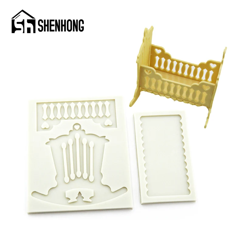 

SHENHONG Baby Cradle Silicone Fondant Cake Mold Child Birthday Party Cot Shape Gum Paste Sugar Craft Bed Decorating Mould