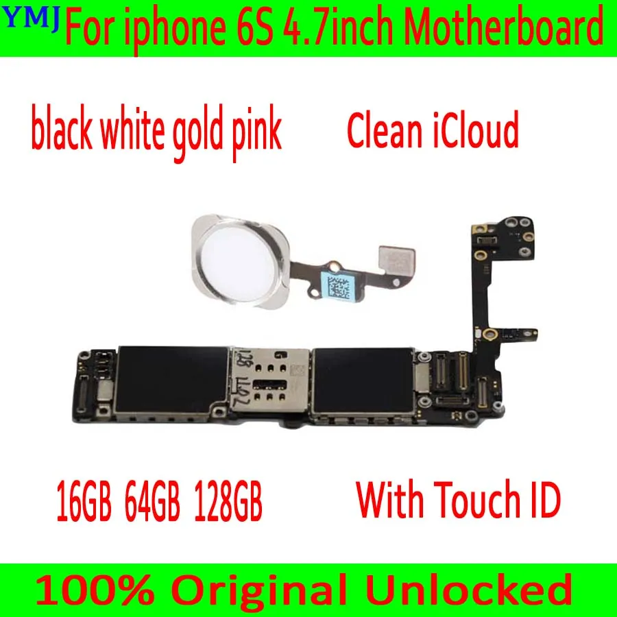 With IOS System for iphone 6S Motherboard With/NO touch ID logic board 16GB/64GB/128GB Original unlock | Мобильные телефоны и