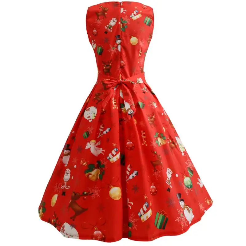 

Dress Women Elegant Floral Print A-Line Summer Collar Casual Sleeveless Vintage Retro Party Dress Robe