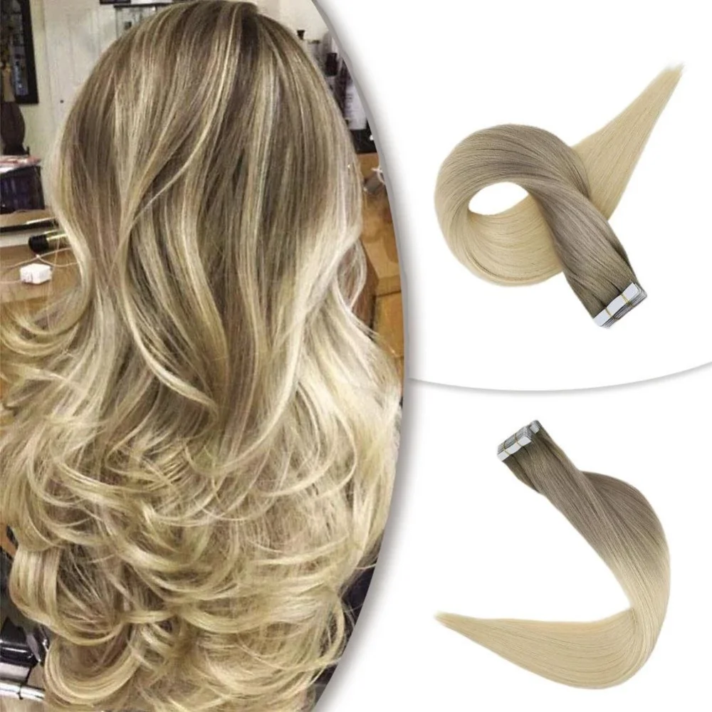 Полный блеск Balayage цвет омбер человеческие волосы на ленте для наращивания 20 шт 50 г блонд коричневый лента для наращивания машина сделано remy