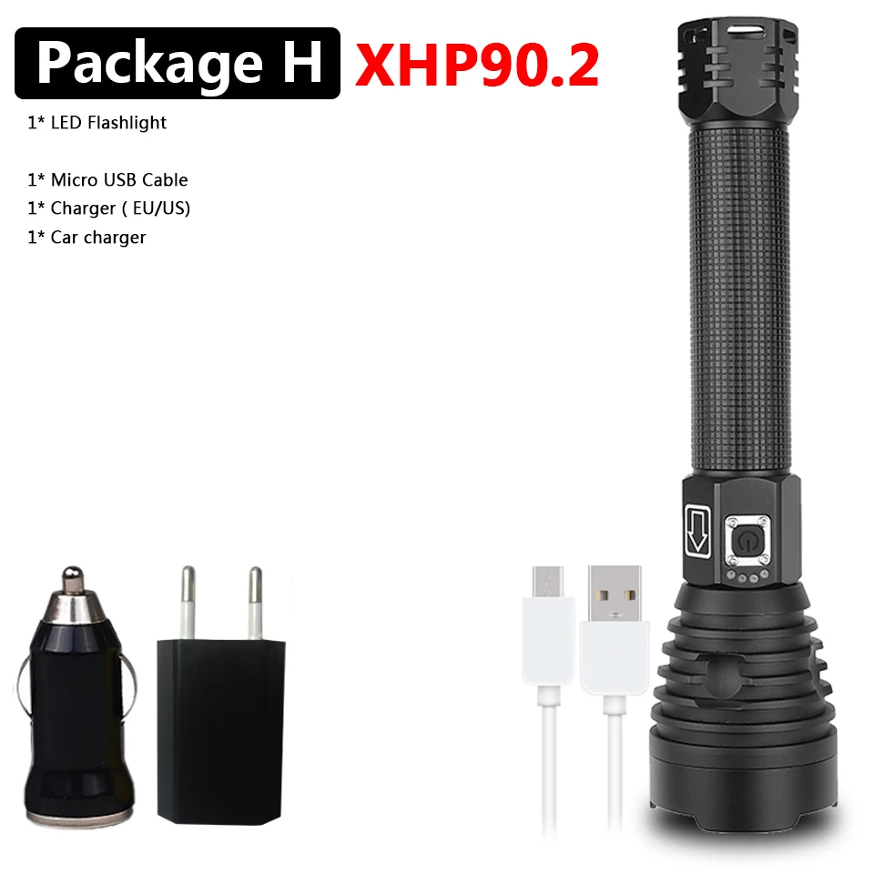 Package H Xlamp XHP90 XHP70.2 светодиодный фонарик, супер мощный фонарь, USB XHP50, фонарь с зумом, 18650, 26650, перезаряжаемый аккумулятор - Испускаемый цвет: Package H