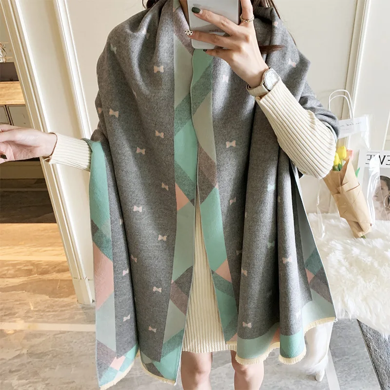 Шарф женский кашемировый с принтом теплая шаль из пашмины роскошный брендовый